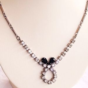 Silver toned rhinestone and blue crystal necklace, vintage